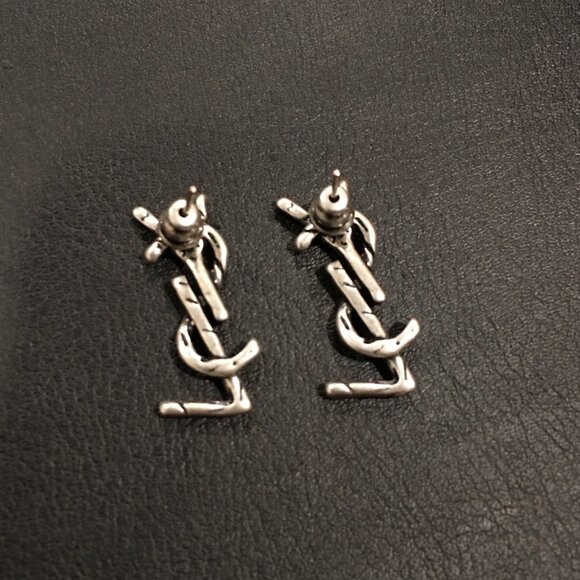 Vintage Silver YSL Logo Earrings - Picture 2 of 4